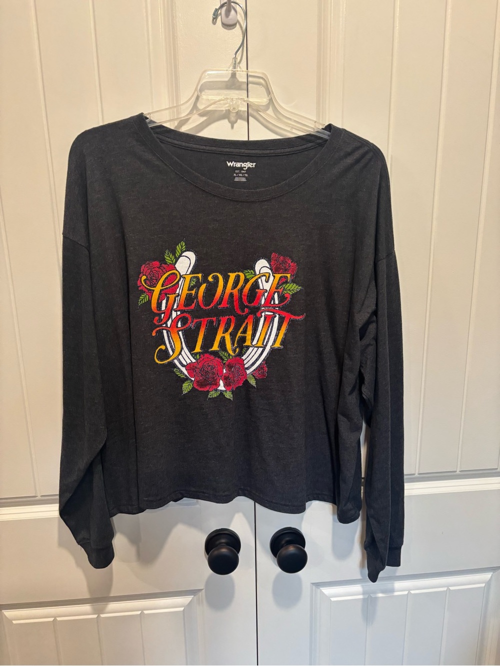 Wrangler Black Long-Sleeve Graphic Tee with Red Rose Design